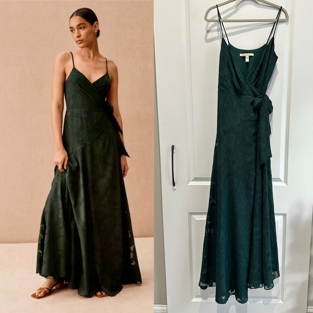 Anthropologie Hutch Floral Wrap Maxi Dress Small Forest Green
